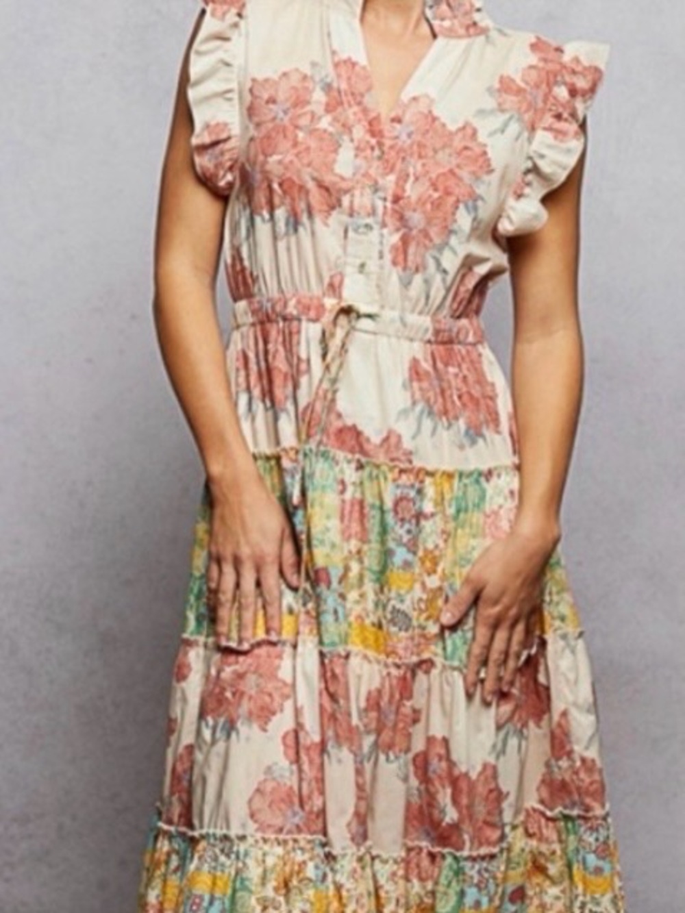 POL Blush and Light Blue Floral Maxi Dress